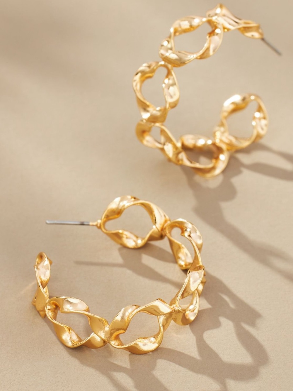 Anthropologie Twisted Chain Hoop Earrings - Gold